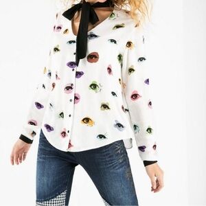 Desigual Eye Print “You are You” Longsleeve Button Down Size S